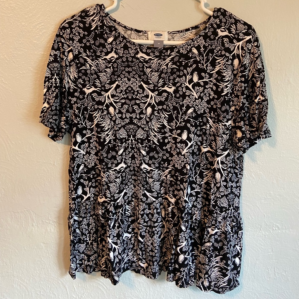 Short Sleeve Peplum Top- forest animals print